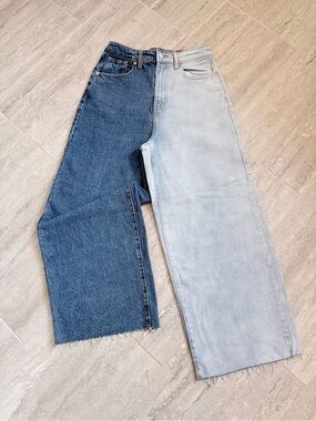 Wild Fable Split Two Tone Wide Leg Ankle Jeans Highest Rise Raw Hem Women’s 2 26